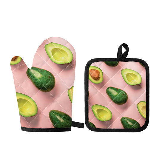 Avocado Cut In Half Pattern Print Oven Mitt And Pot Holder Set