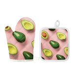 Avocado Cut In Half Pattern Print Oven Mitt And Pot Holder Set