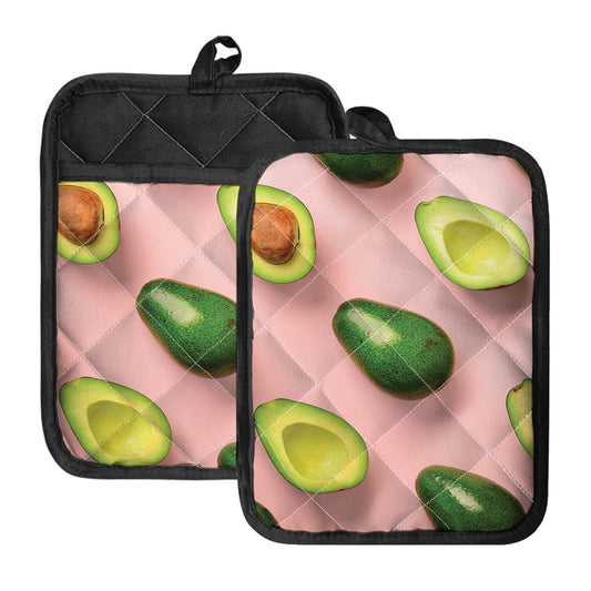 Avocado Cut In Half Pattern Print Pot Holders With Pocket