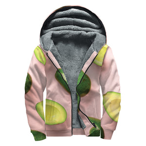 Avocado Cut In Half Pattern Print Sherpa Lined Zip Up Hoodie