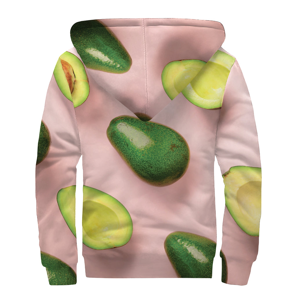 Avocado Cut In Half Pattern Print Sherpa Lined Zip Up Hoodie