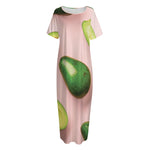 Avocado Cut In Half Pattern Print Short Sleeve Long Nightdress