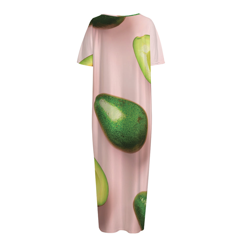 Avocado Cut In Half Pattern Print Short Sleeve Long Nightdress