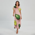 Avocado Cut In Half Pattern Print Short Sleeve Maxi Dress