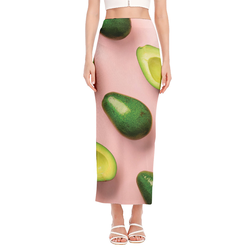 Avocado Cut In Half Pattern Print Side Slit Maxi Skirt