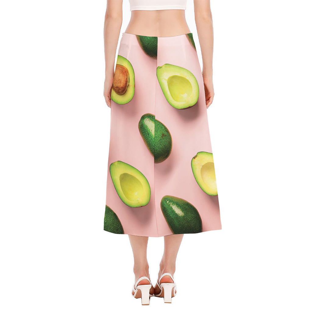 Avocado Cut In Half Pattern Print Side Slit Midi Skirt