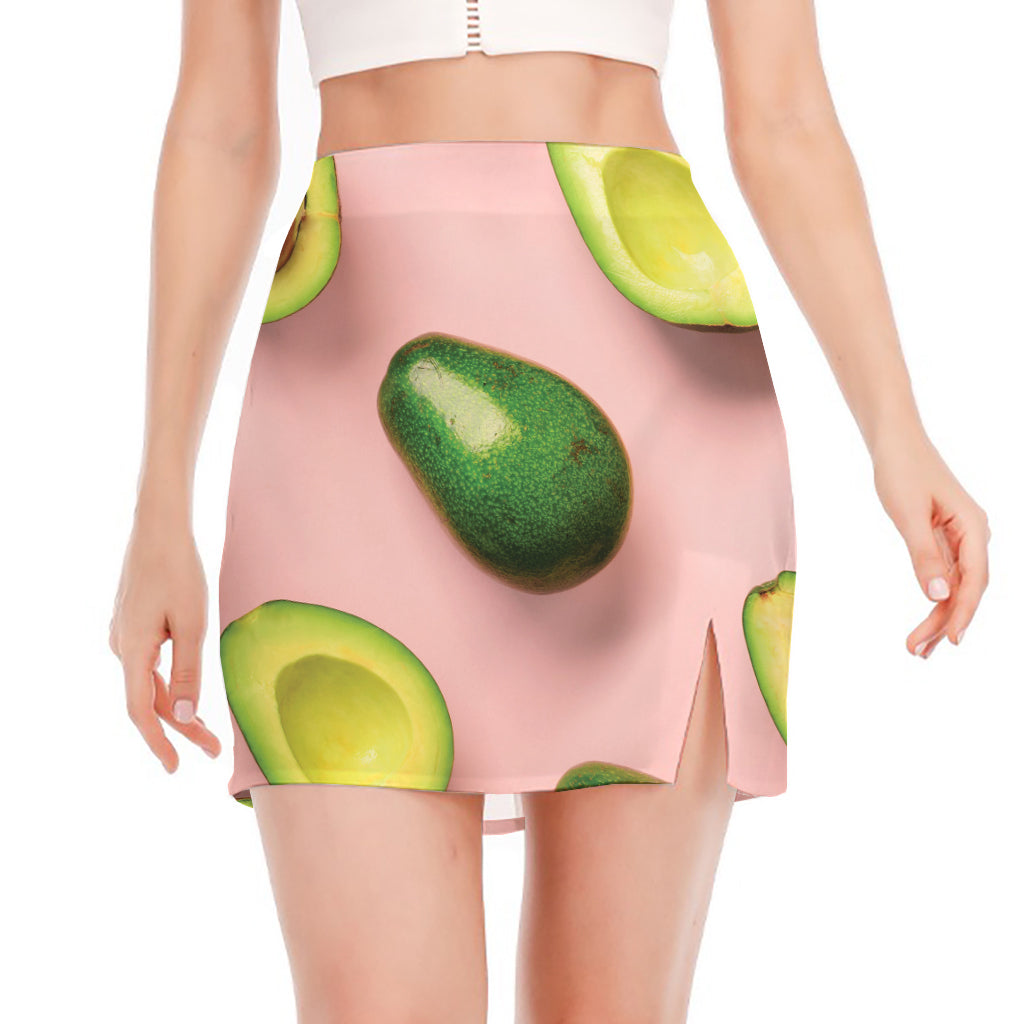 Avocado Cut In Half Pattern Print Side Slit Mini Skirt