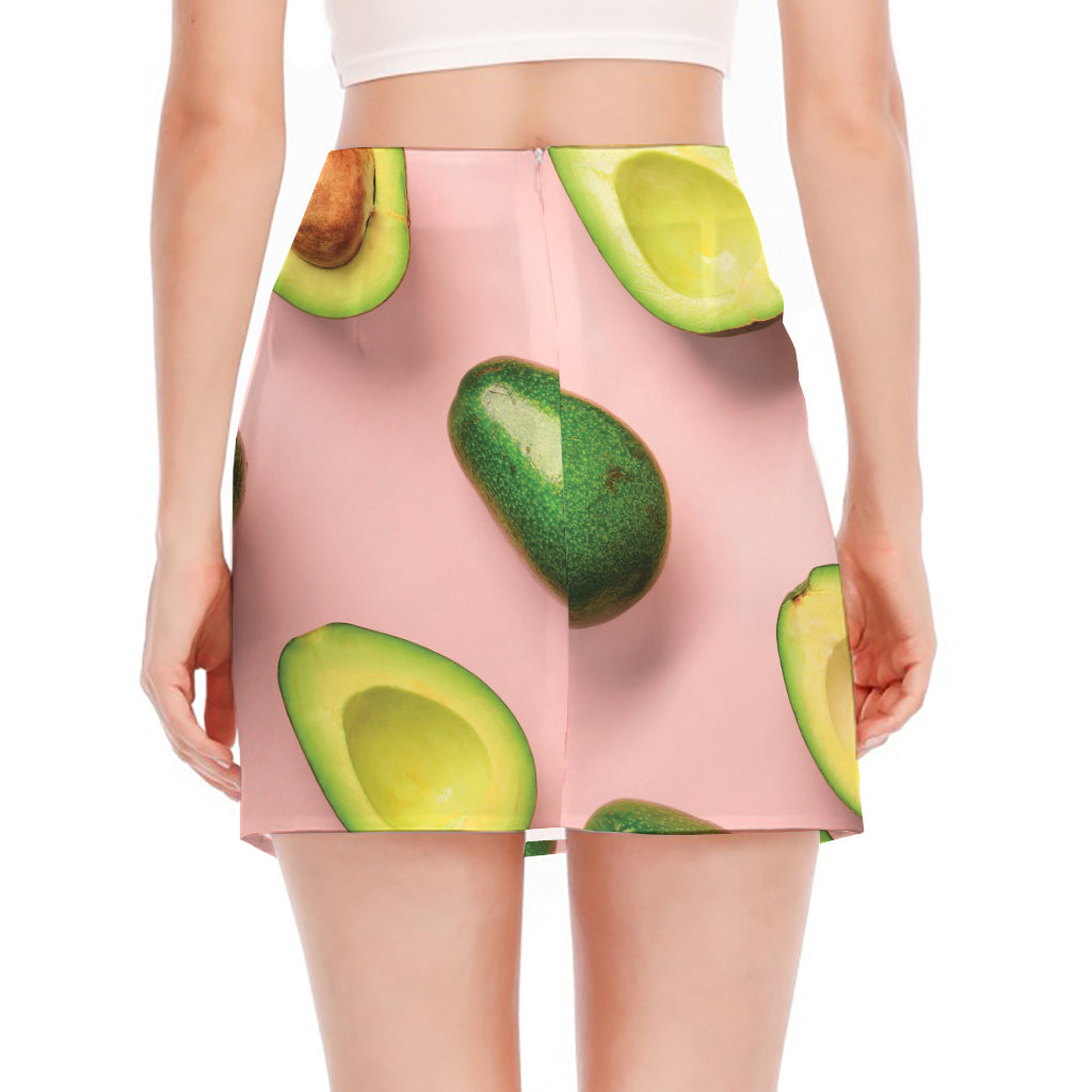 Avocado Cut In Half Pattern Print Side Slit Mini Skirt