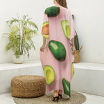 Avocado Cut In Half Pattern Print Silk V-Neck Kaftan Dress