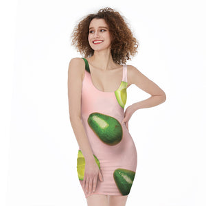 Avocado Cut In Half Pattern Print Sleeveless Bodycon Dress