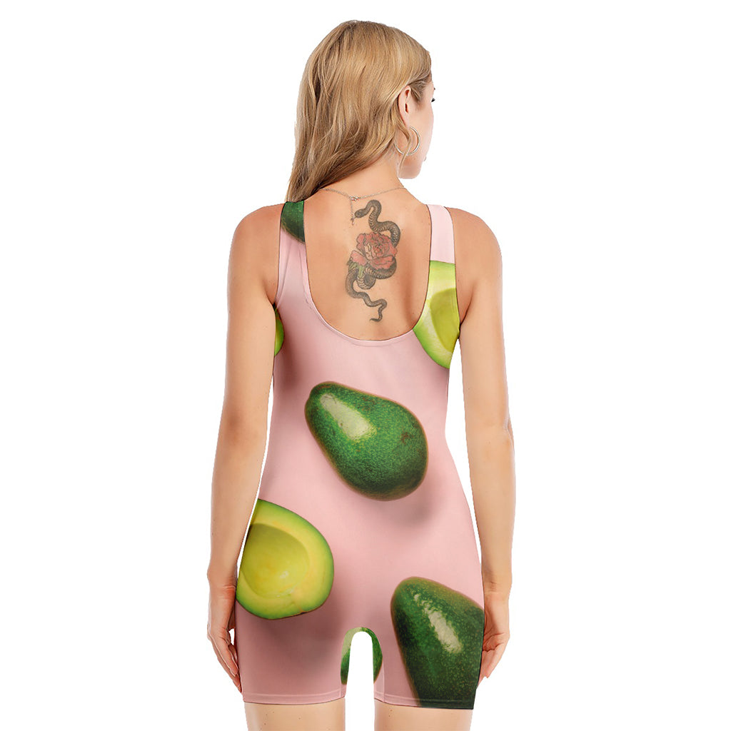 Avocado Cut In Half Pattern Print Sleeveless One Piece Swimsuit