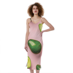 Avocado Cut In Half Pattern Print Slim Fit Midi Cami Dress