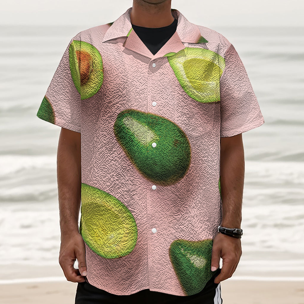 Avocado Cut In Half Pattern Print Textured Short Sleeve Shirt