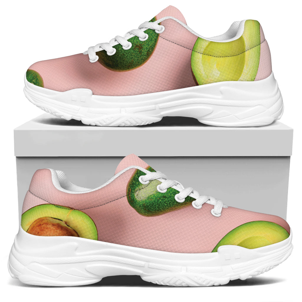 Avocado Cut In Half Pattern Print White Chunky Shoes