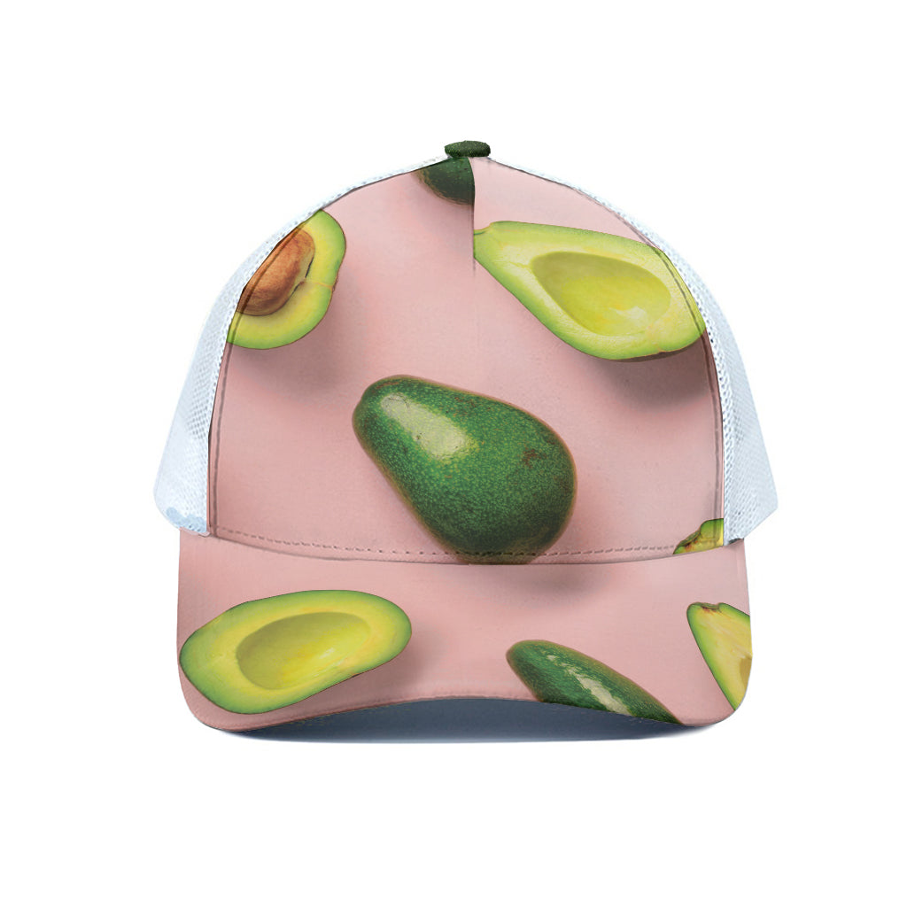 Avocado Cut In Half Pattern Print White Mesh Trucker Cap