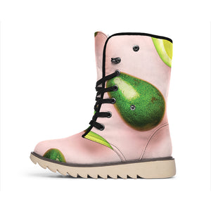 Avocado Cut In Half Pattern Print Winter Boots