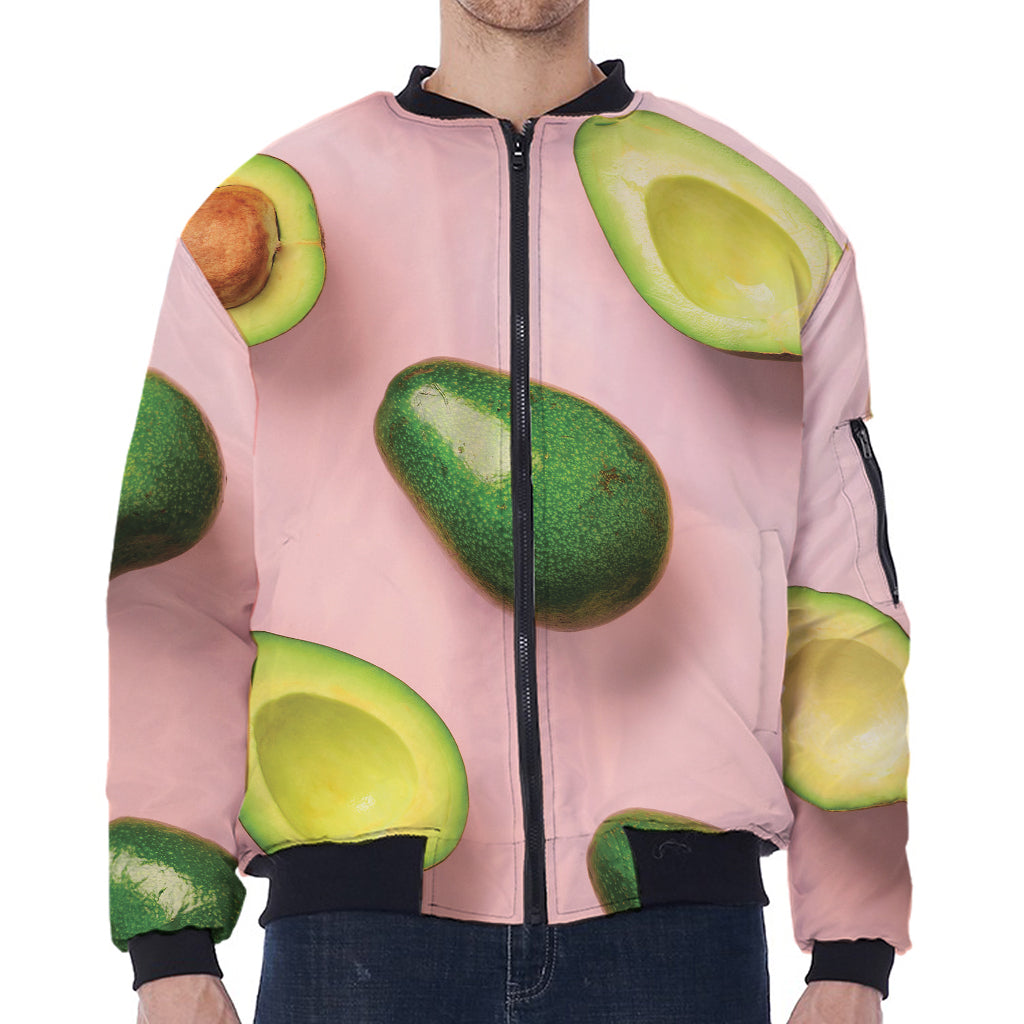 Avocado Cut In Half Pattern Print Zip Sleeve Bomber Jacket