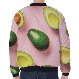 Avocado Cut In Half Pattern Print Zip Sleeve Bomber Jacket