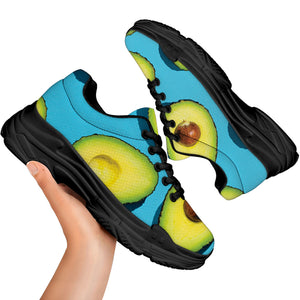 Avocado Cut In Half Print Black Chunky Shoes