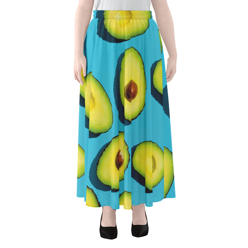 Avocado Cut In Half Print Chiffon Maxi Skirt