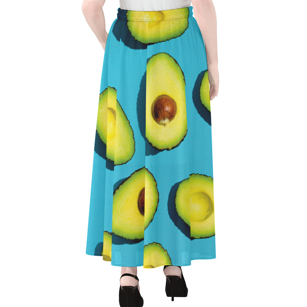 Avocado Cut In Half Print Chiffon Maxi Skirt