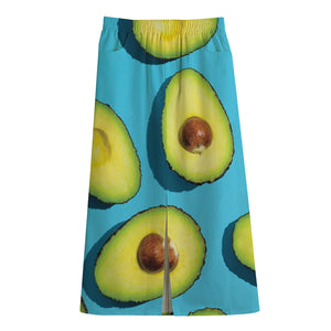 Avocado Cut In Half Print Cotton Front Slit Maxi Skirt