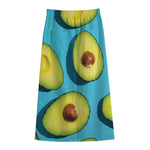 Avocado Cut In Half Print Cotton Front Slit Maxi Skirt