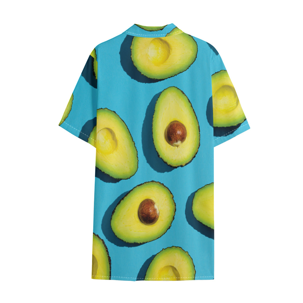 Avocado Cut In Half Print Cotton Hawaiian Shirt