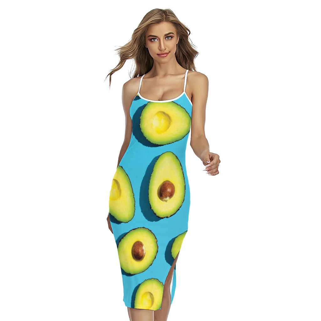 Avocado Cut In Half Print Cross Back Cami Dress