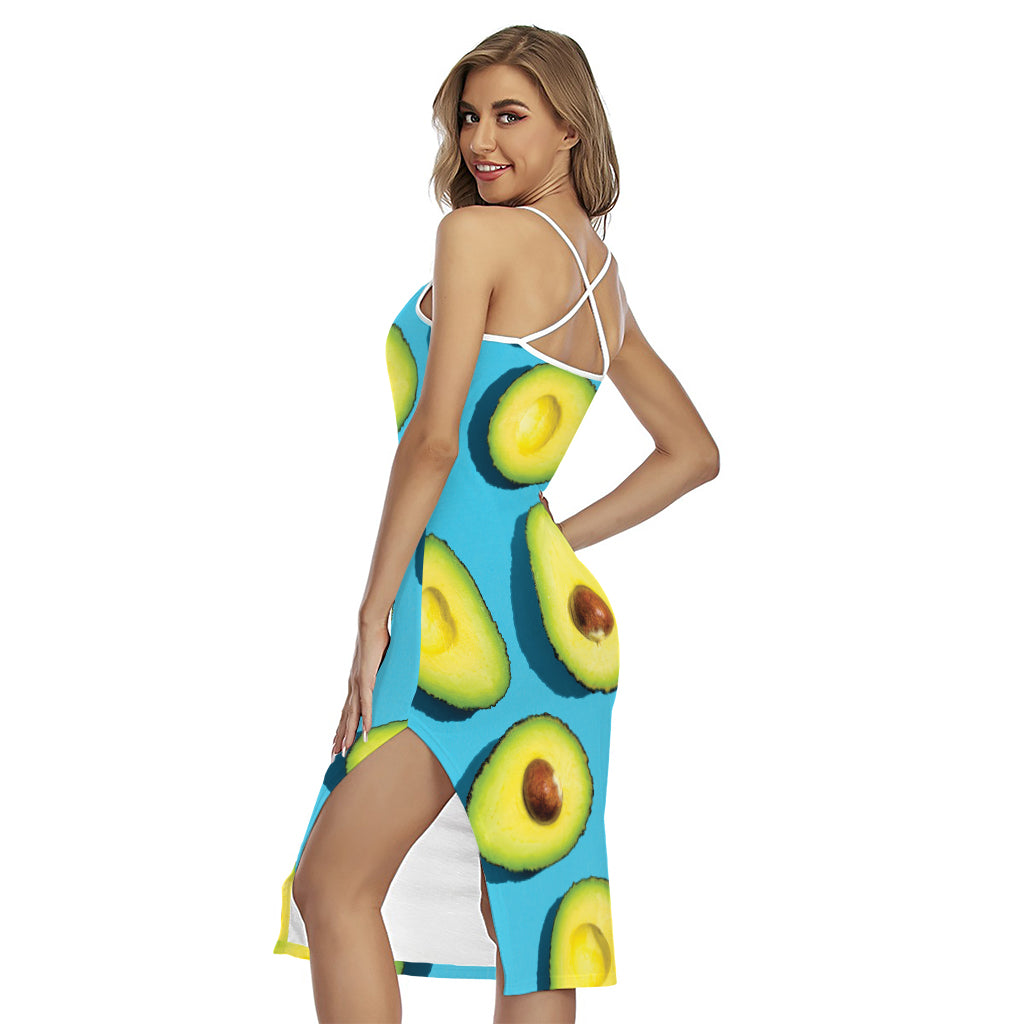 Avocado Cut In Half Print Cross Back Cami Dress