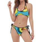 Avocado Cut In Half Print Halter Scoop Tie Side Bikini