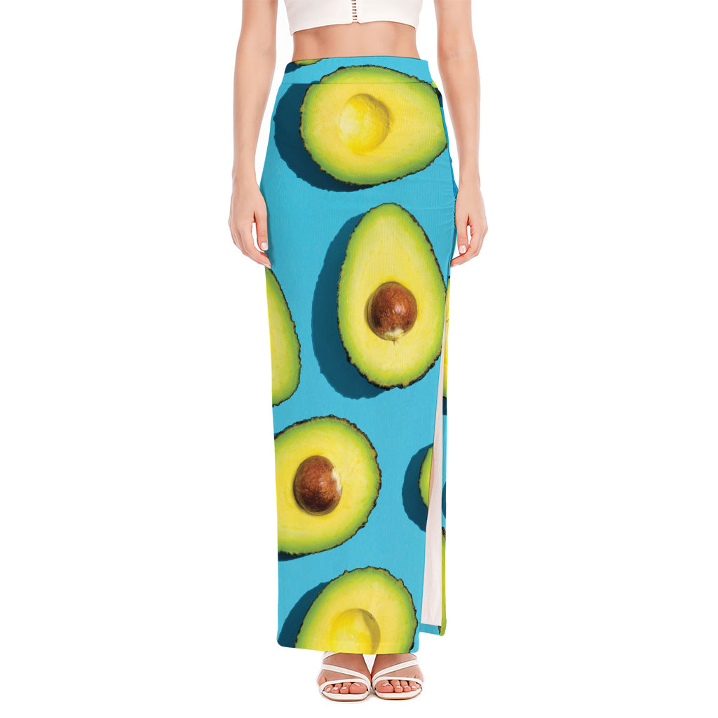 Avocado Cut In Half Print High Slit Maxi Skirt