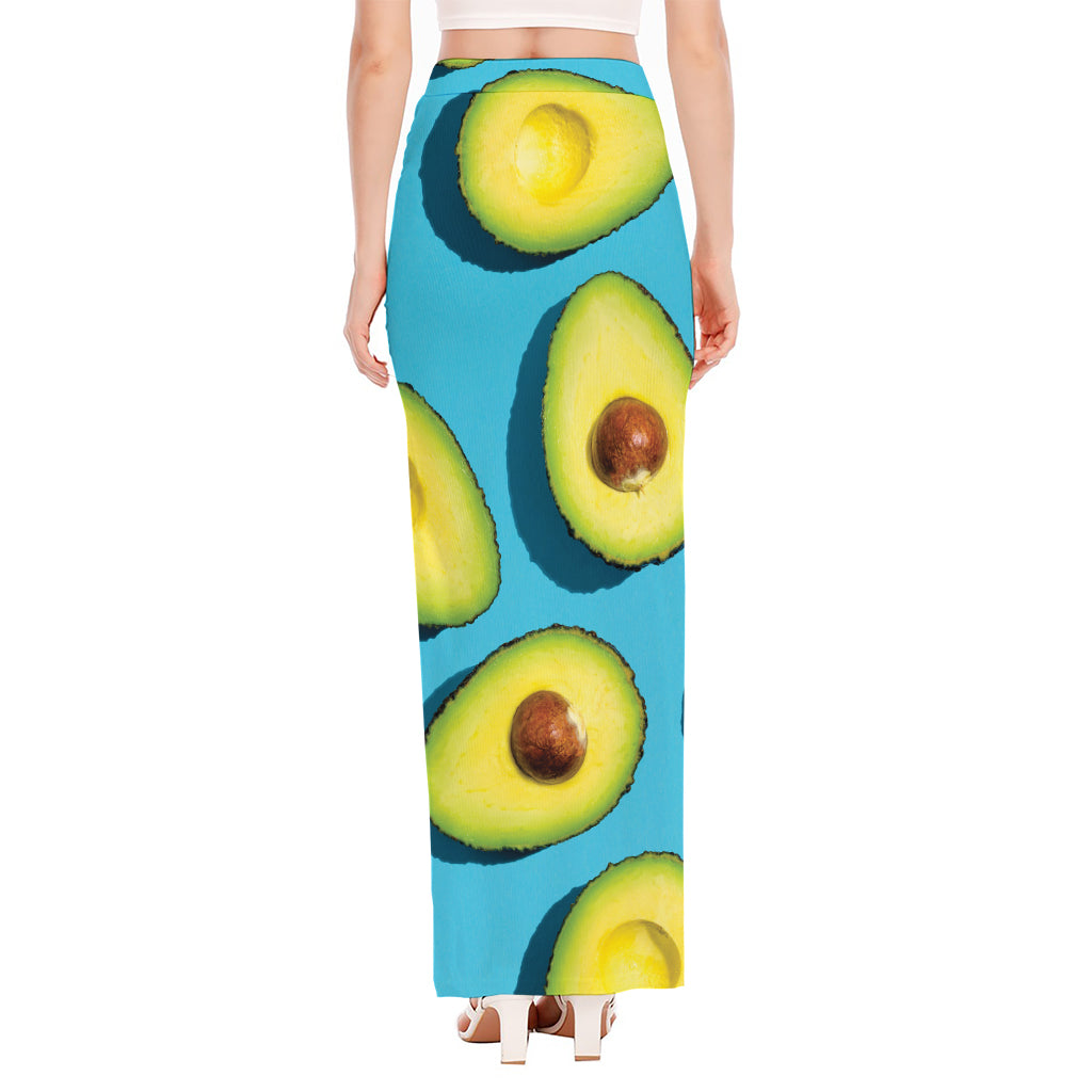 Avocado Cut In Half Print High Slit Maxi Skirt