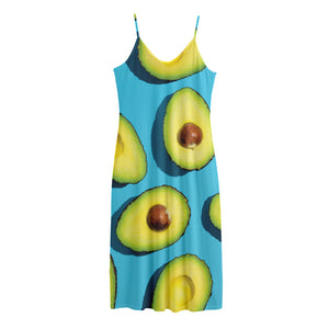 Avocado Cut In Half Print Jersey Midi Cami Dress