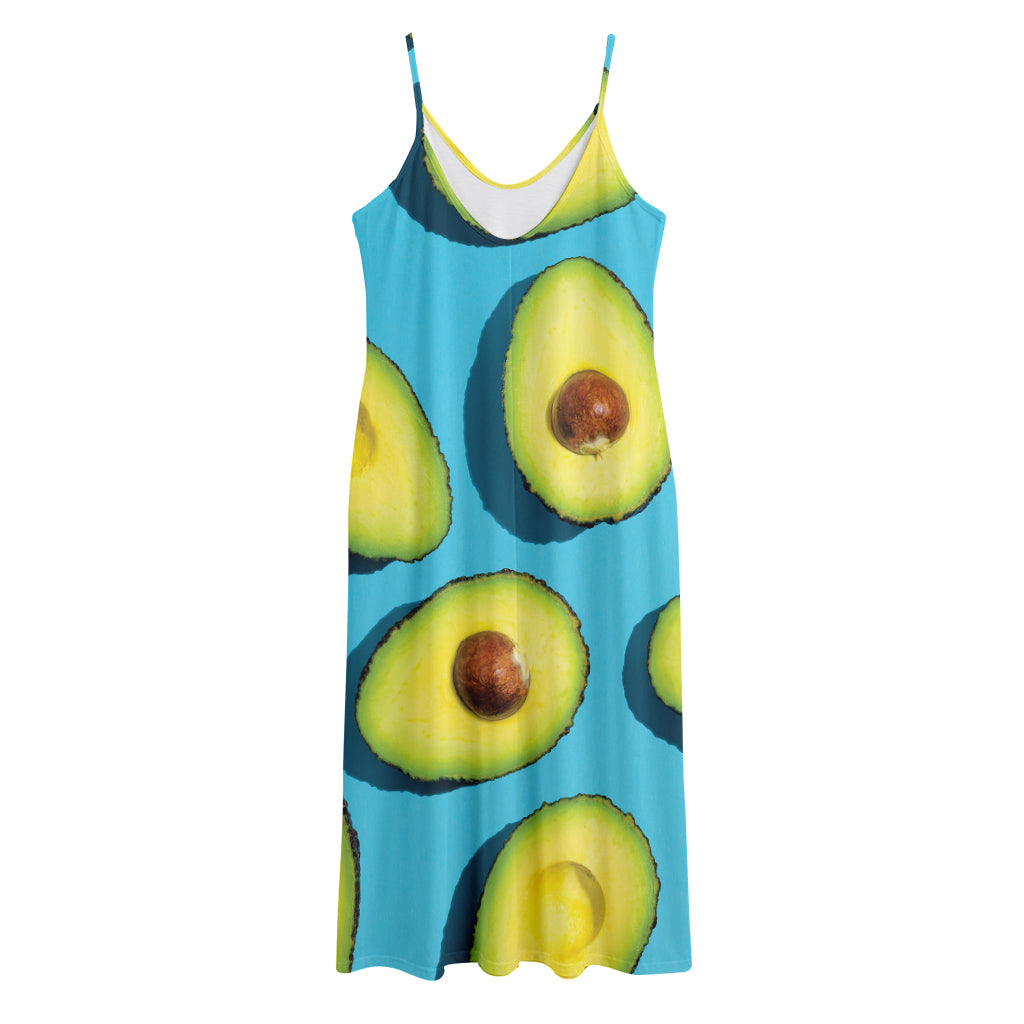 Avocado Cut In Half Print Jersey Midi Cami Dress