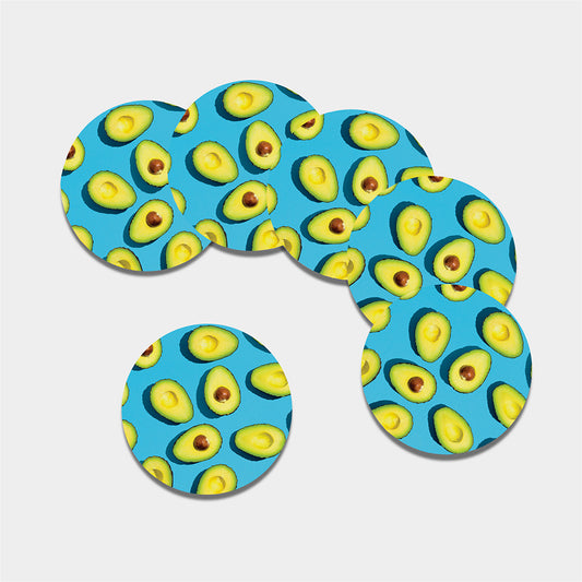Avocado Cut In Half Print Leather Coaster Set
