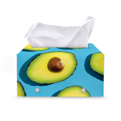 Avocado Cut In Half Print Leather Tissue Box Cover