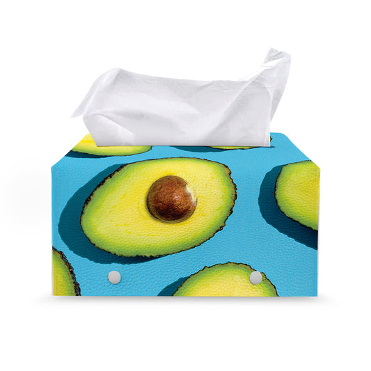 Avocado Cut In Half Print Leather Tissue Box Cover