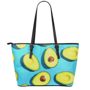 Avocado Cut In Half Print Leather Tote Bag