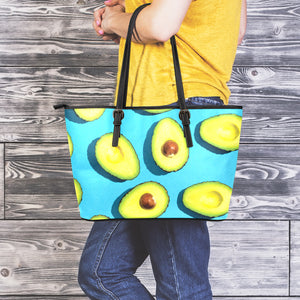 Avocado Cut In Half Print Leather Tote Bag