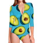 Avocado Cut In Half Print Long Sleeve Swimsuit