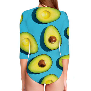 Avocado Cut In Half Print Long Sleeve Swimsuit