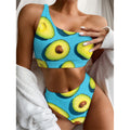 Avocado Cut In Half Print One Shoulder Bikini Set