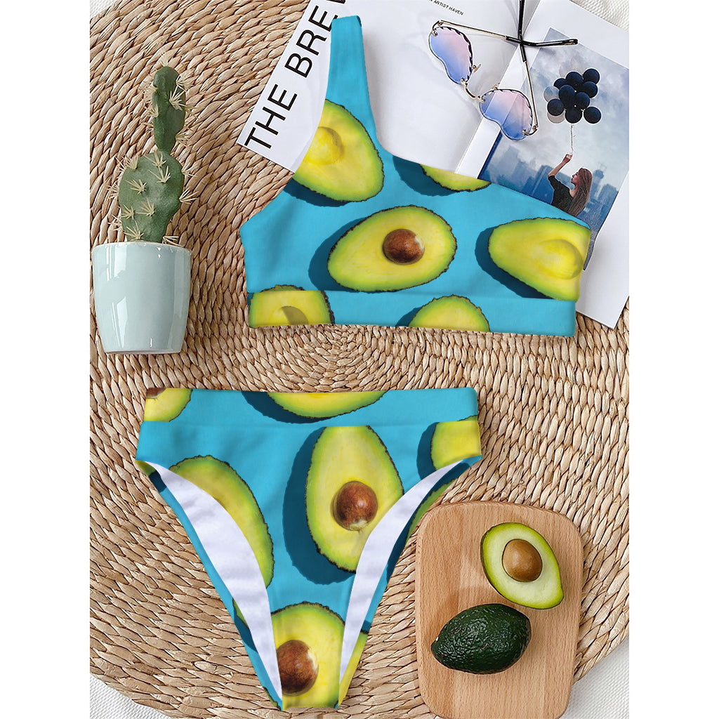 Avocado Cut In Half Print One Shoulder Bikini Top