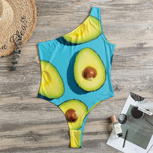 Avocado Cut In Half Print One Shoulder Bodysuit