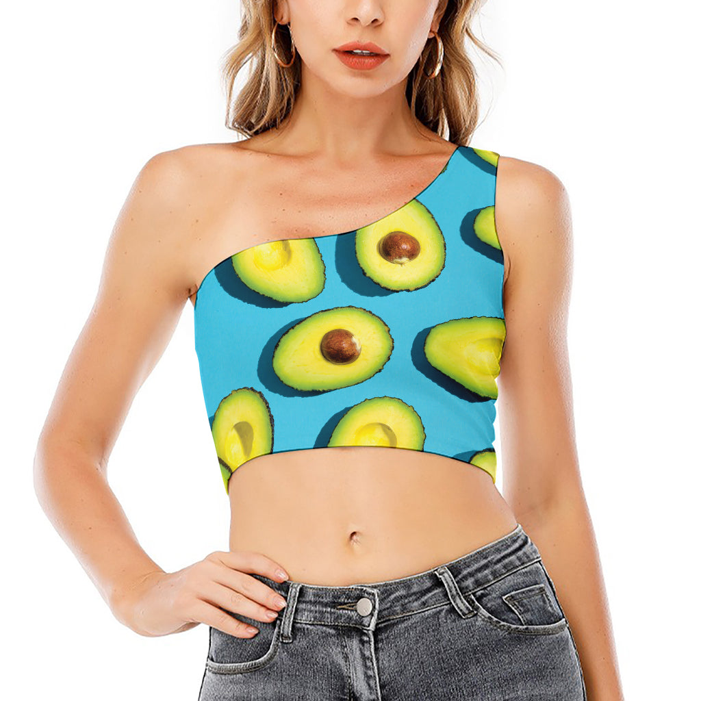 Avocado Cut In Half Print One Shoulder Crop Top