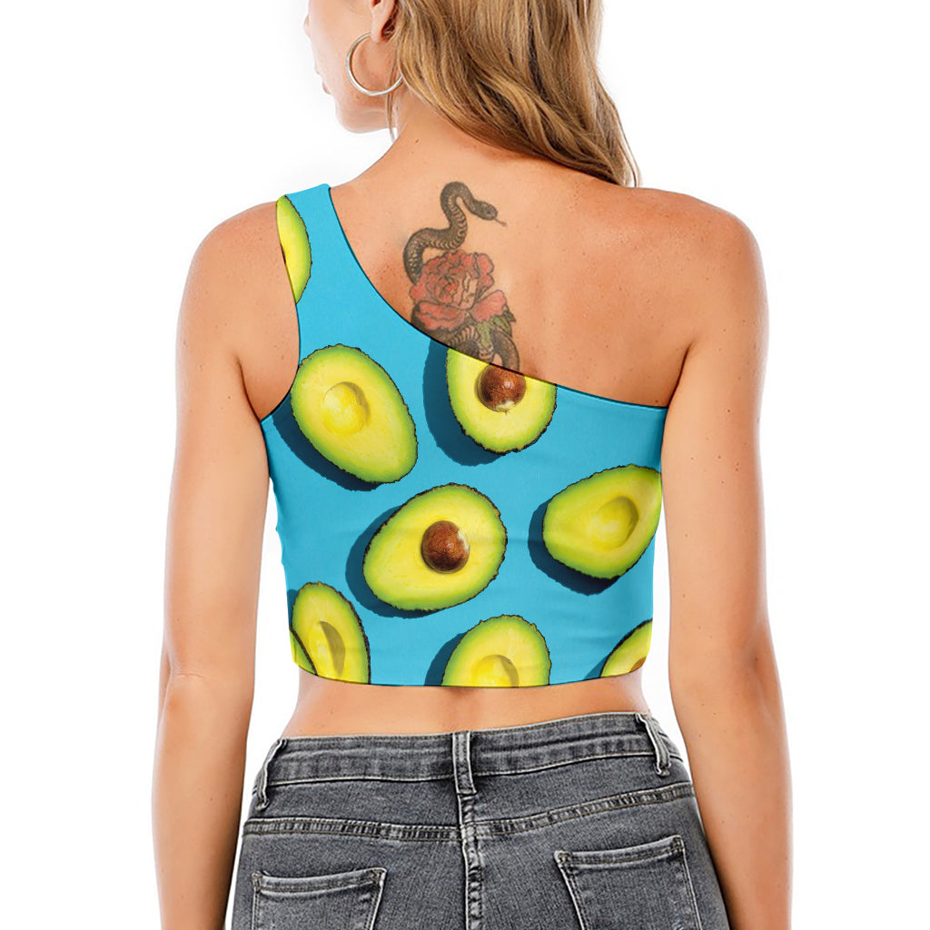 Avocado Cut In Half Print One Shoulder Crop Top