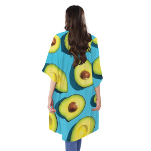 Avocado Cut In Half Print Open Front Beach Cover Up