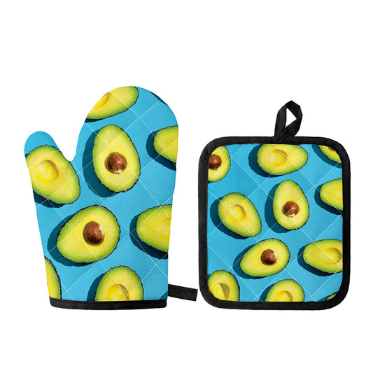 Avocado Cut In Half Print Oven Mitt And Pot Holder Set