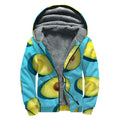 Avocado Cut In Half Print Sherpa Lined Zip Up Hoodie